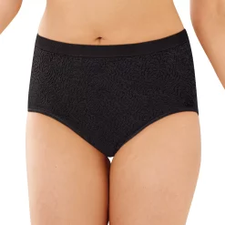 Bali® Comfort Revolution Seamless Microfiber Brief 803J -Bali Underwear Discount Store 1035464 Damask Black
