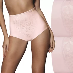 Women's Bali® 2-Pack Firm Control Tummy Panel Shaping Brief Panty Set X710 -Bali Underwear Discount Store 675047 Pink Jacquard